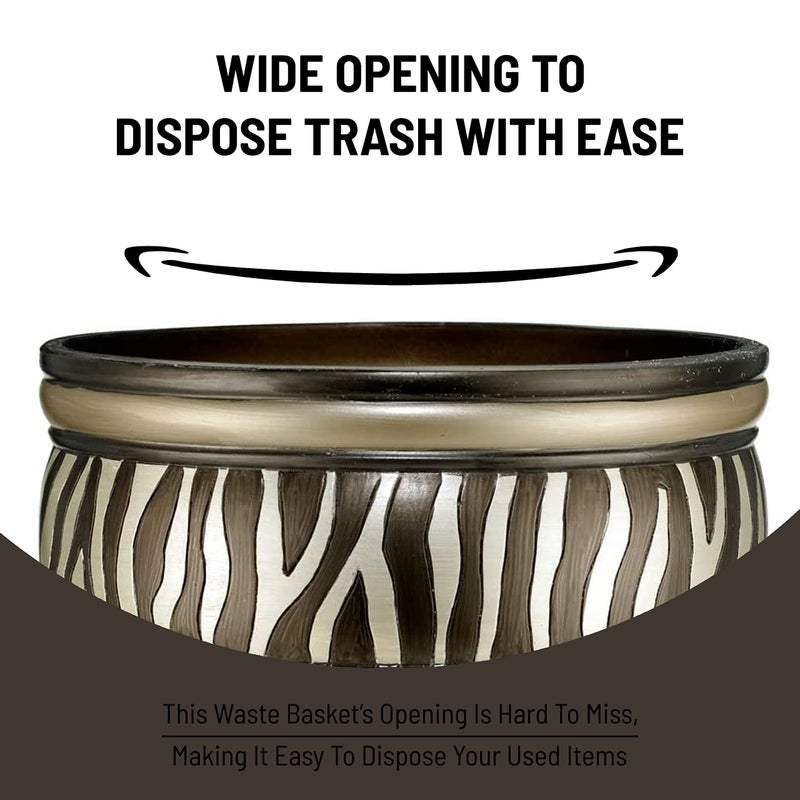 Popular Bath Safari Stripes Modern Bath Accessories Waste Basket Modern Classic Contemporary Decorative Beautiful Designs Bathroom Decor Set for Home Luxury Bathroom, Chocolate - Image 3